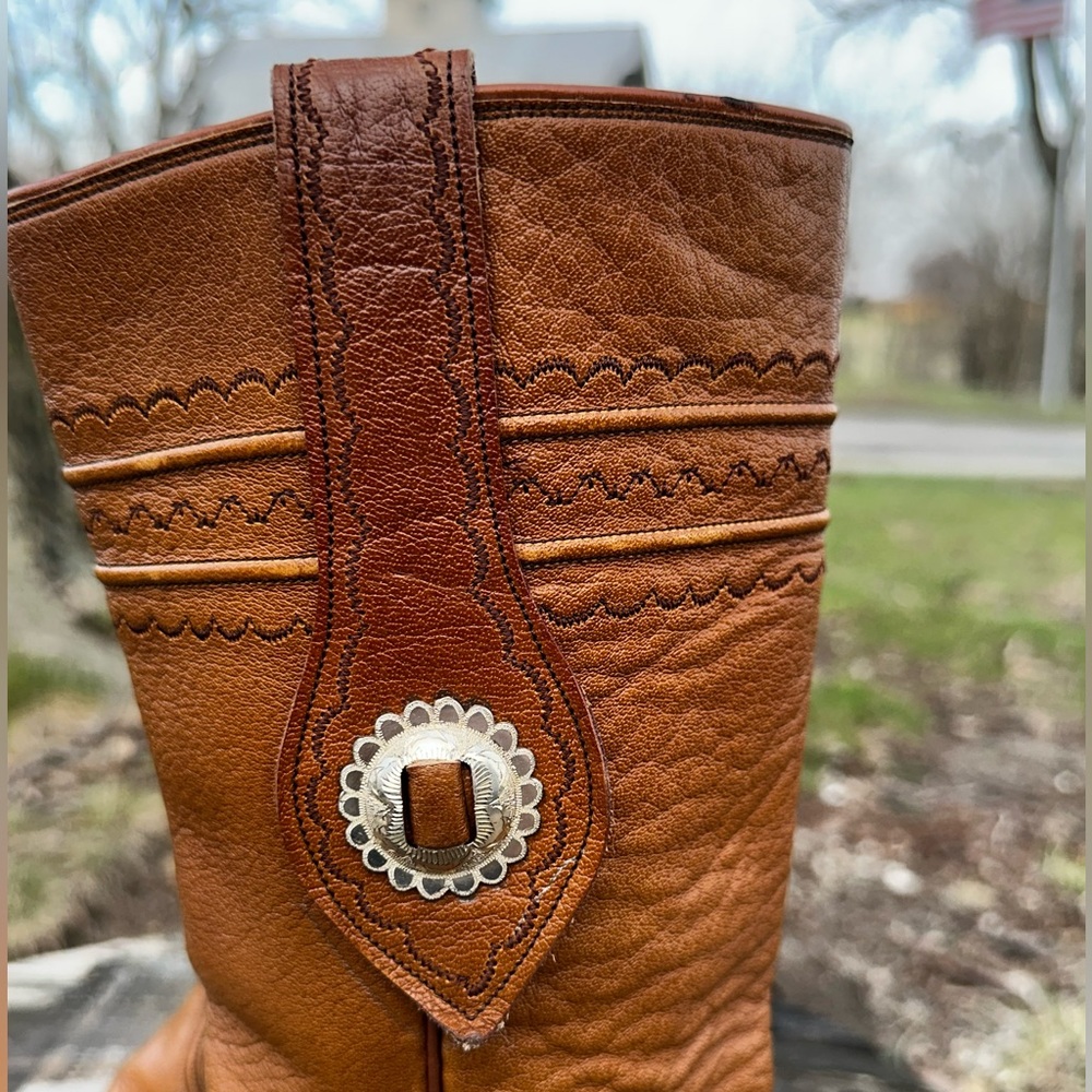 Vintage Lucchese Concho Cowboy Boots Women’s 9 Men’s 7 Western Patina Tobacco - Picture 9 of 13